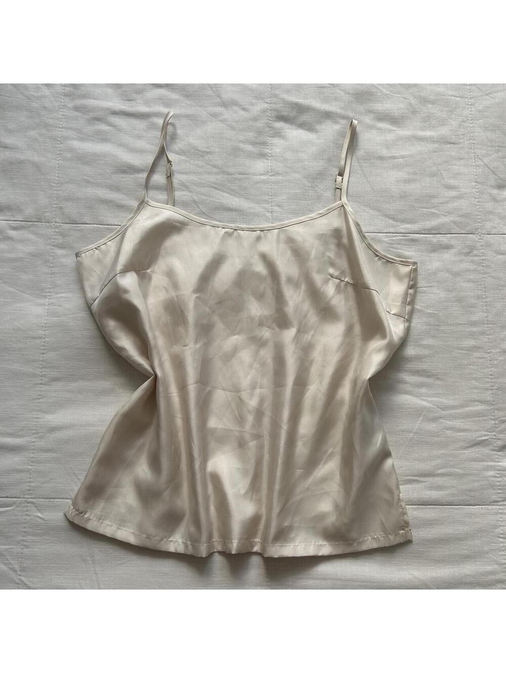 Axes Femme Satin Slip Camisole Ivory White Adjustable Straps Size Medium